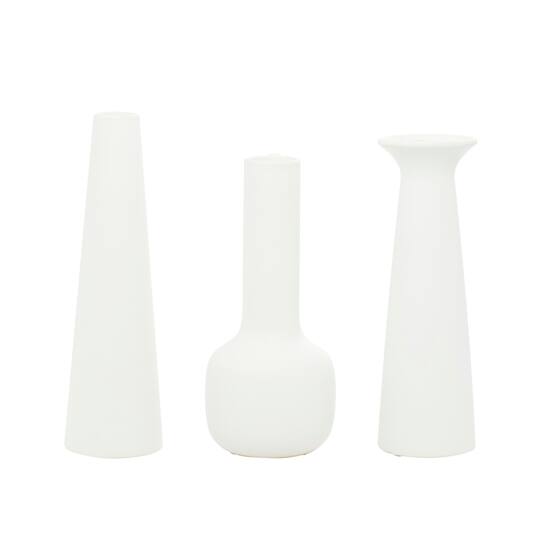 CosmoLiving by Cosmopolitan Set of 3 White Ceramic Modern Vase, 13", 12", 11"